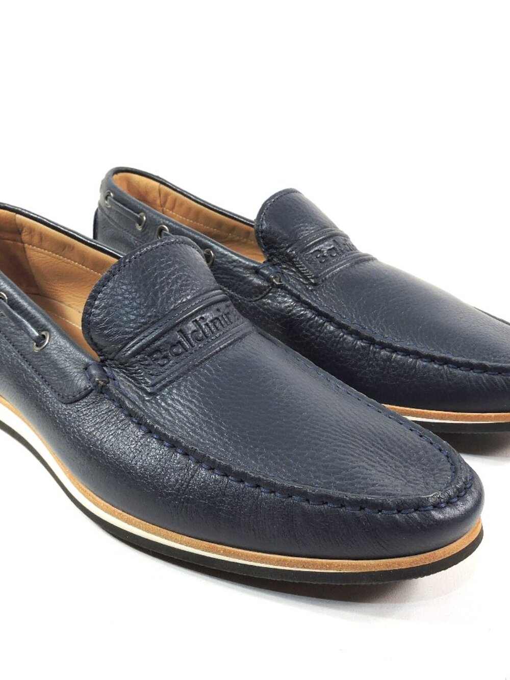 BALDININI 🇮🇹 MEN'S NAVY BLUE SOFT LEATHER COMFORT FLAT SUMMER LOAFERS
